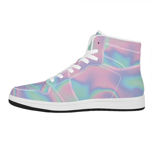 Holographic Waves Print High Top Leather Sneakers