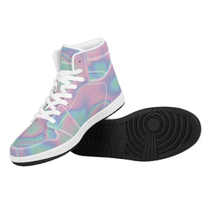 Holographic Waves Print High Top Leather Sneakers