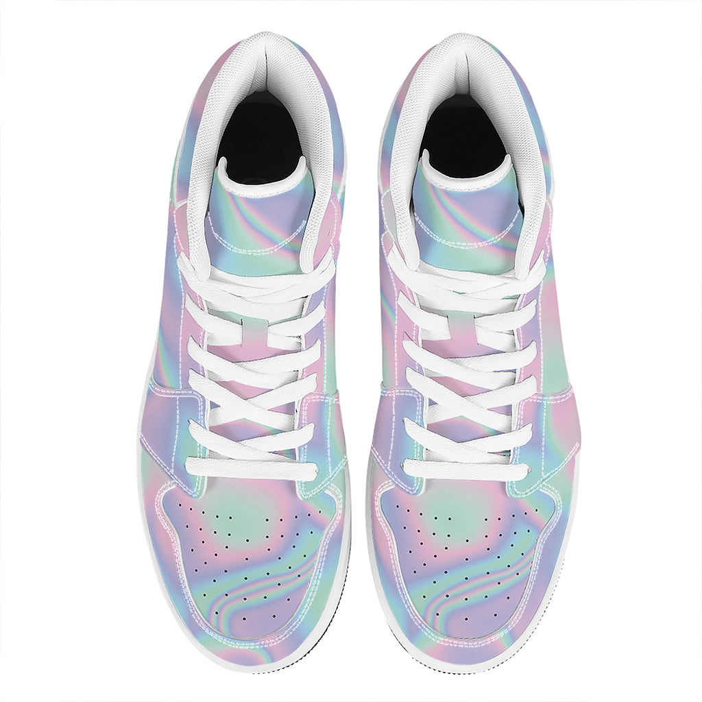 Holographic Waves Print High Top Leather Sneakers