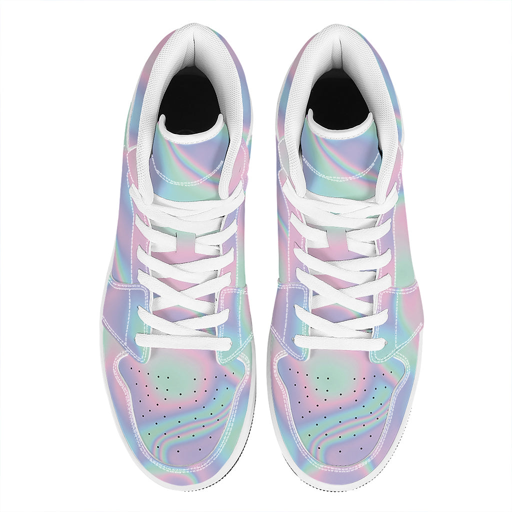Holographic Waves Print High Top Leather Sneakers