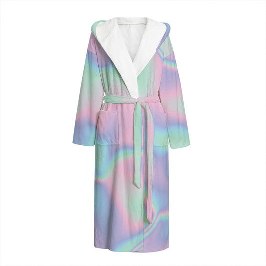 Holographic Waves Print Hooded Bathrobe