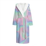Holographic Waves Print Hooded Bathrobe