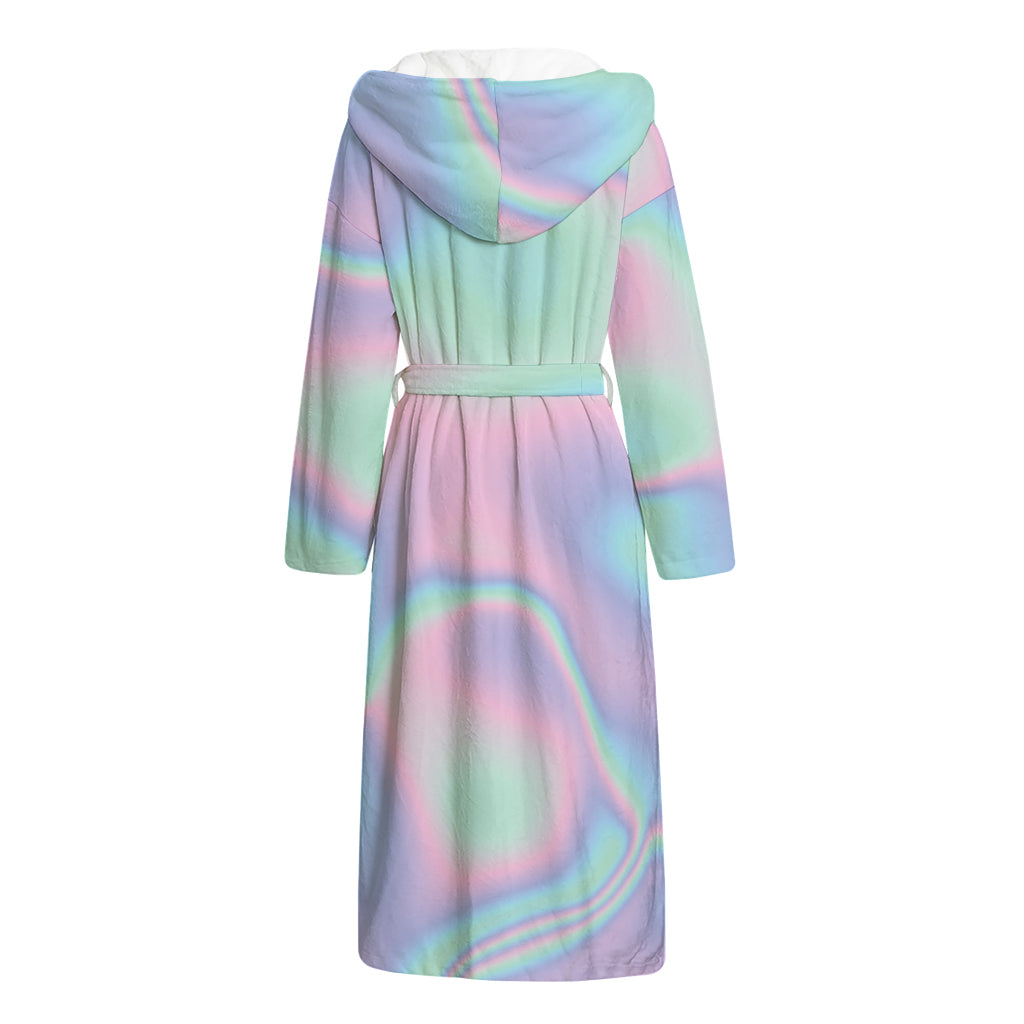 Holographic Waves Print Hooded Bathrobe
