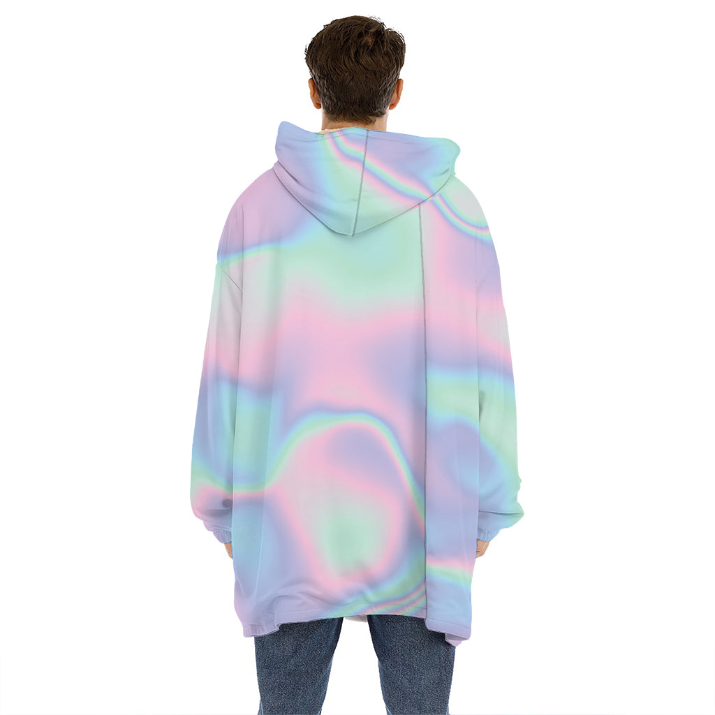Holographic Waves Print Hoodie Blanket