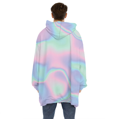 Holographic Waves Print Hoodie Blanket