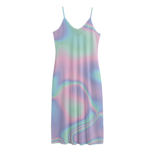 Holographic Waves Print Jersey Midi Cami Dress