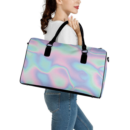 Holographic Waves Print Leather Duffle Bag