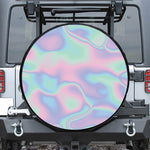 Holographic Waves Print Leather Spare Tire Cover