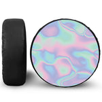 Holographic Waves Print Leather Spare Tire Cover