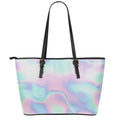 Holographic Waves Print Leather Tote Bag With Zipper