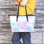 Holographic Waves Print Leather Tote Bag