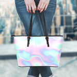 Holographic Waves Print Leather Tote Bag