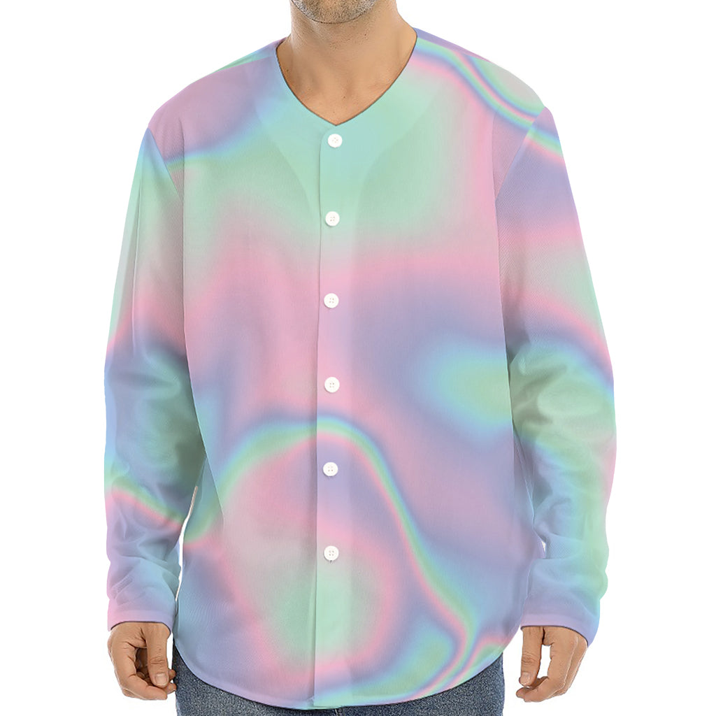 Holographic Waves Print Long Sleeve Baseball Jersey