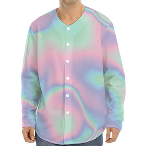 Holographic Waves Print Long Sleeve Baseball Jersey