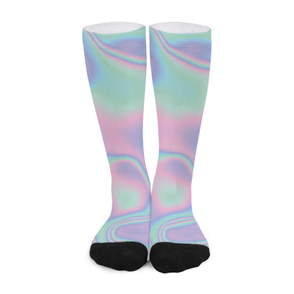 Holographic Waves Print Long Socks