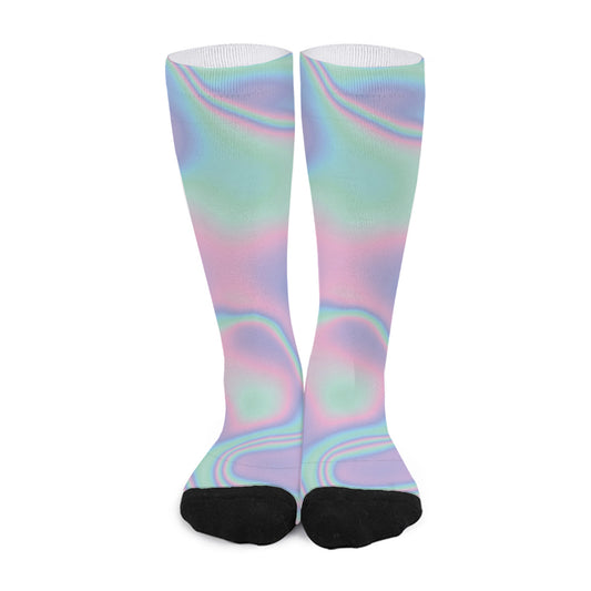 Holographic Waves Print Long Socks