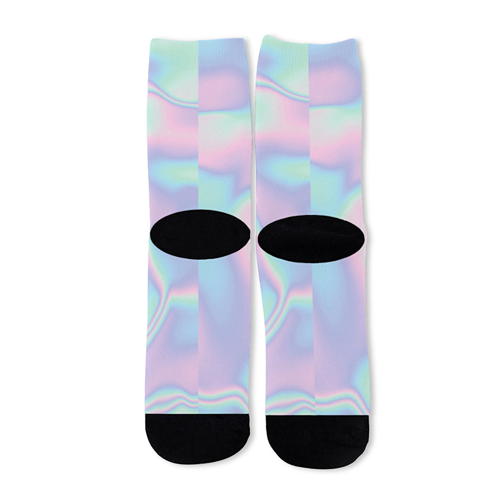 Holographic Waves Print Long Socks