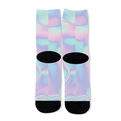 Holographic Waves Print Long Socks