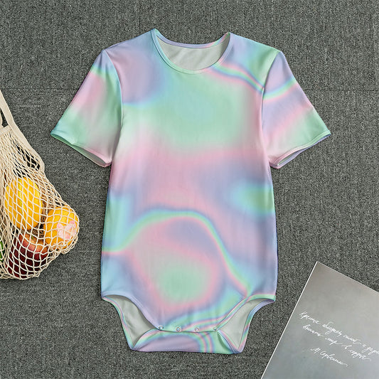 Holographic Waves Print Men's Bodysuit