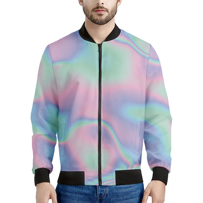 Holographic Waves Print Men's Bomber Jacket