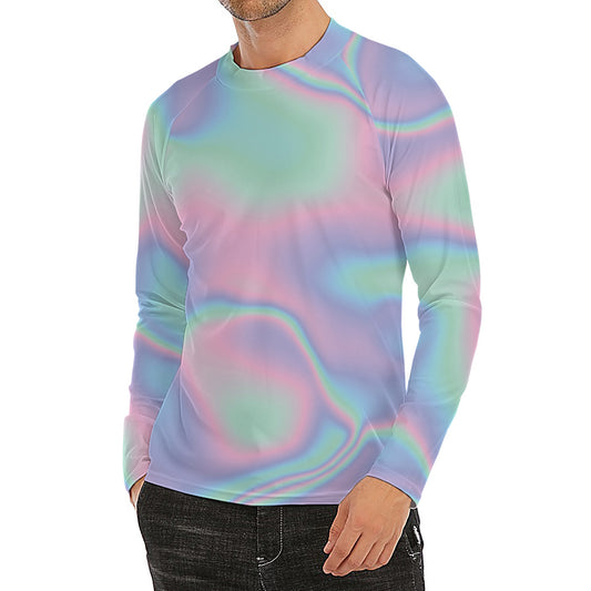 Holographic Waves Print Men's Long Sleeve Rash Guard