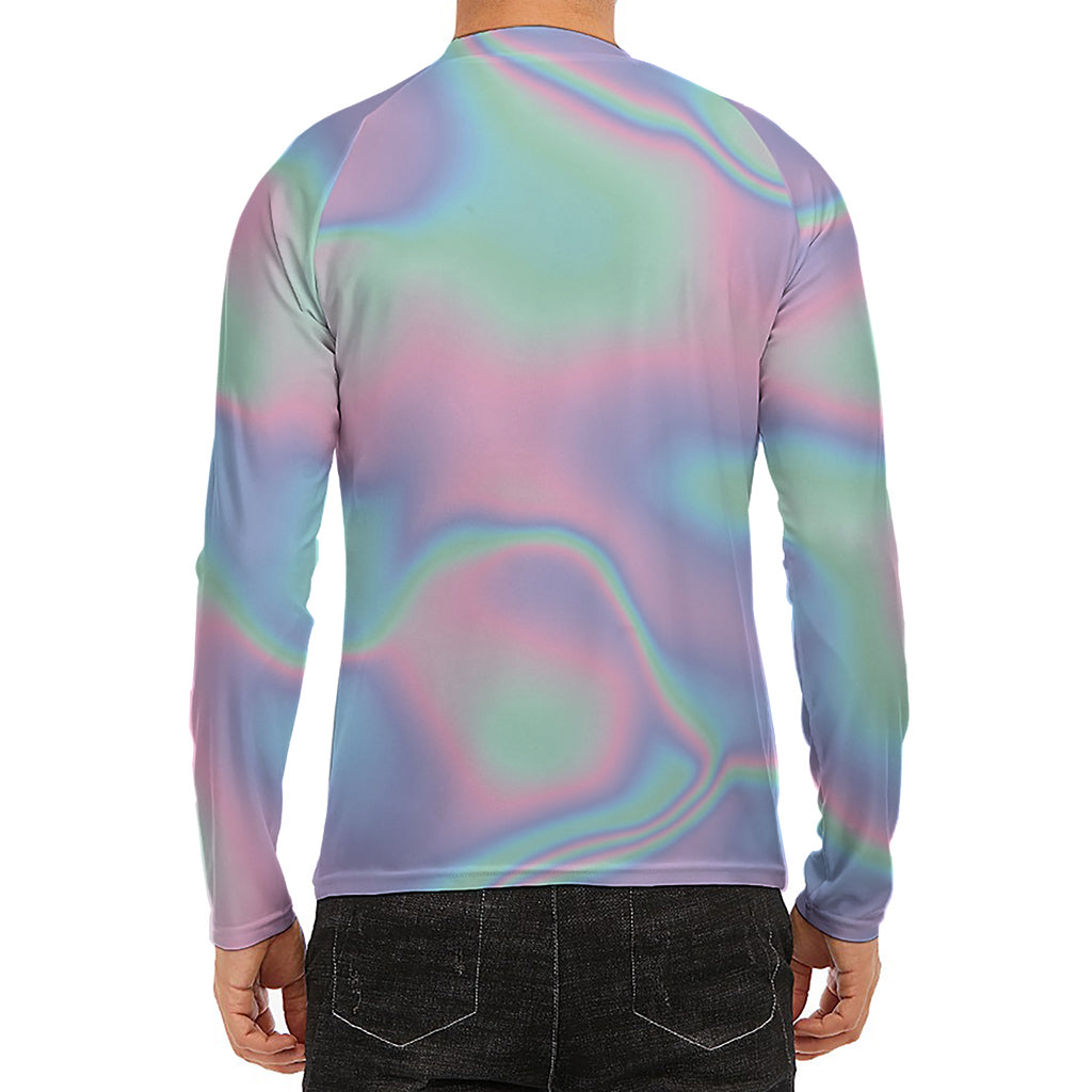 Holographic Waves Print Men's Long Sleeve Rash Guard