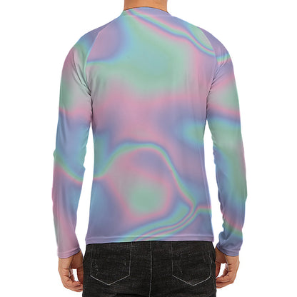 Holographic Waves Print Men's Long Sleeve Rash Guard
