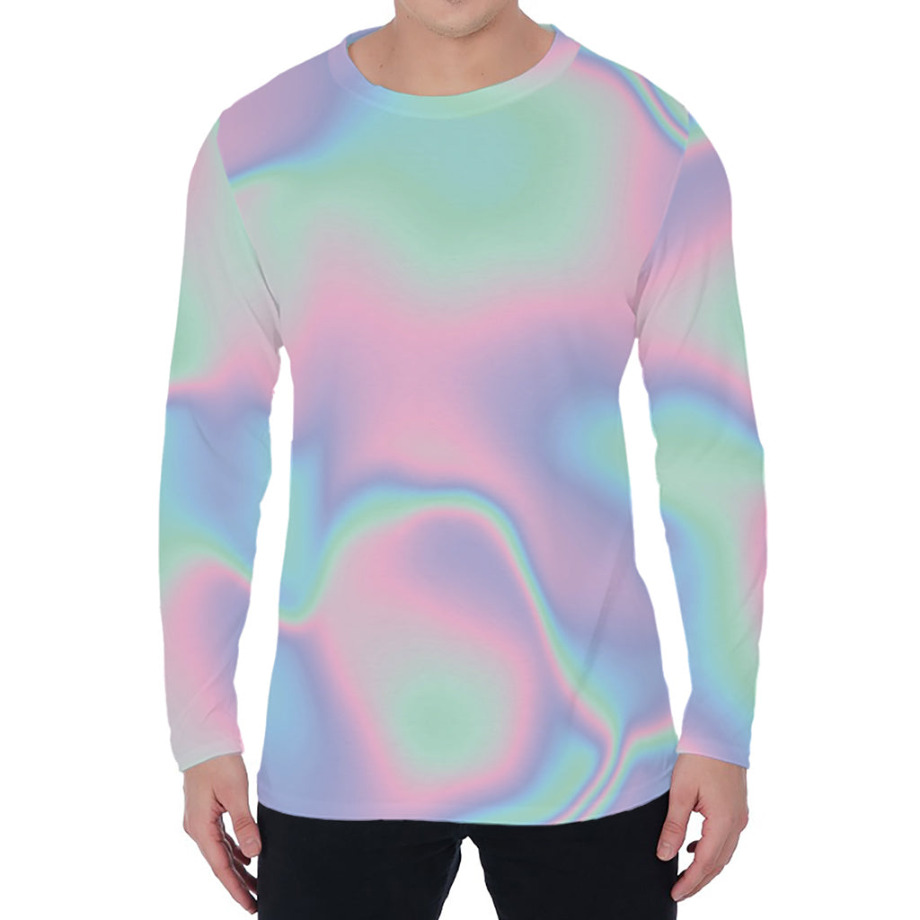 Holographic Waves Print Men's Long Sleeve T-Shirt