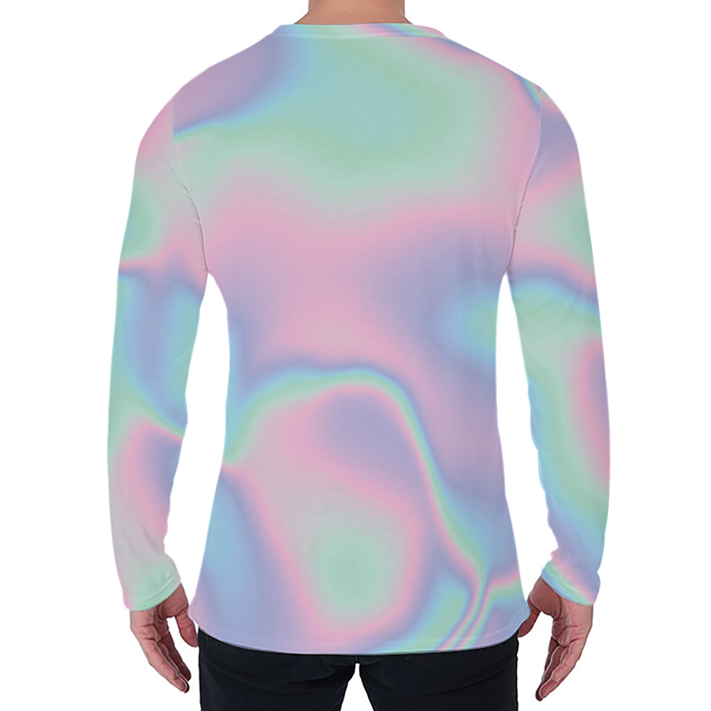 Holographic Waves Print Men's Long Sleeve T-Shirt