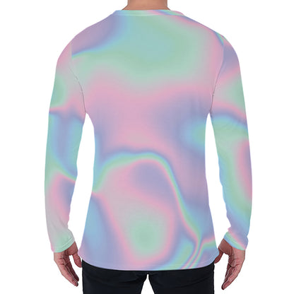 Holographic Waves Print Men's Long Sleeve T-Shirt