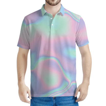 Holographic Waves Print Men's Polo Shirt