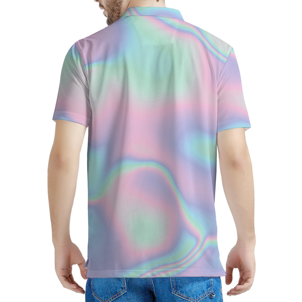 Holographic Waves Print Men's Polo Shirt