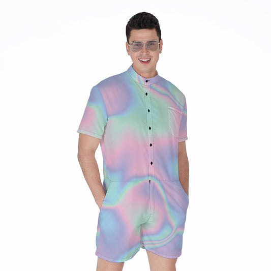 Holographic Waves Print Men's Rompers