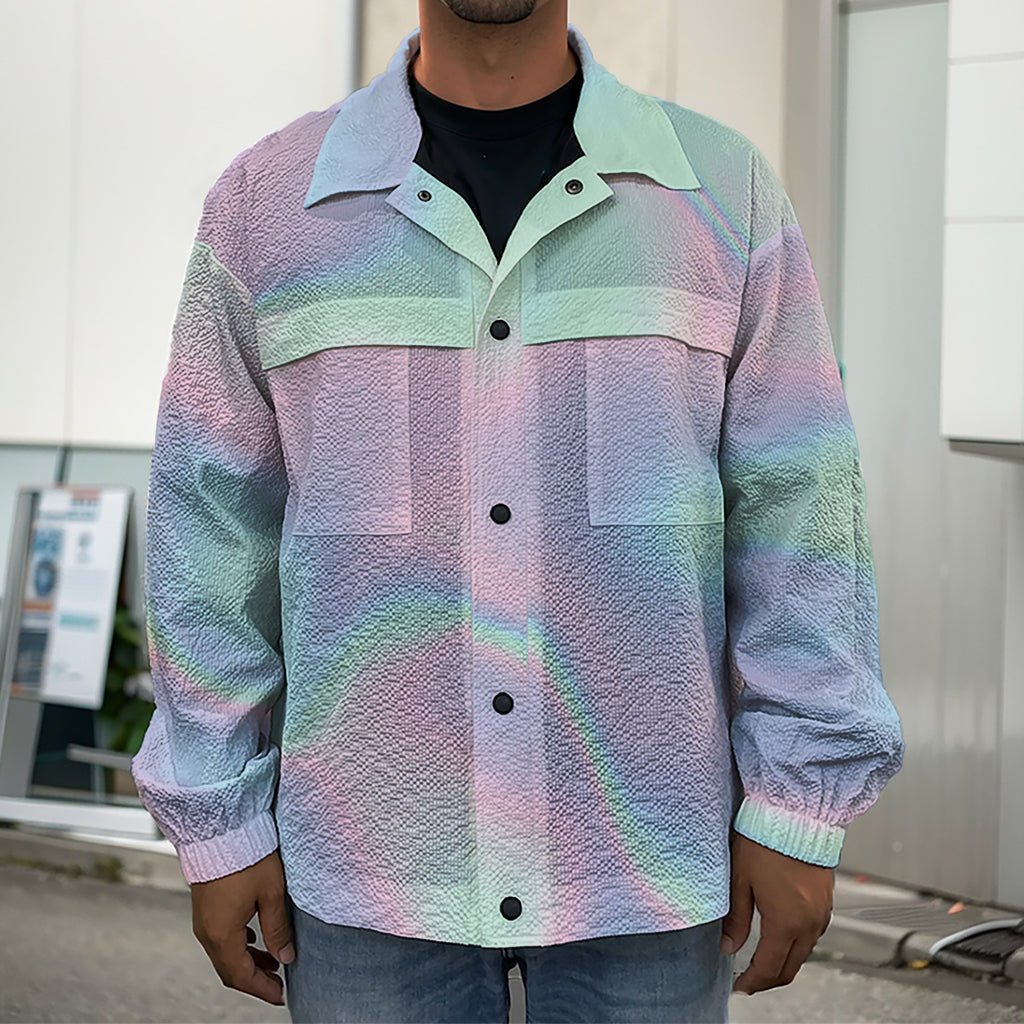 Holographic Waves Print Men's Shirt Jacket