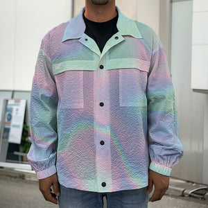 Holographic Waves Print Men's Shirt Jacket