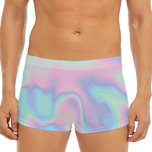 Holographic Waves Print Men's Short Boxer Briefs