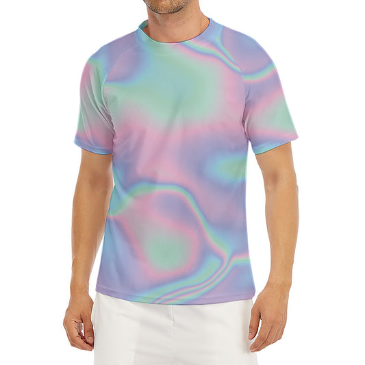 Holographic Waves Print Men's Short Sleeve Rash Guard