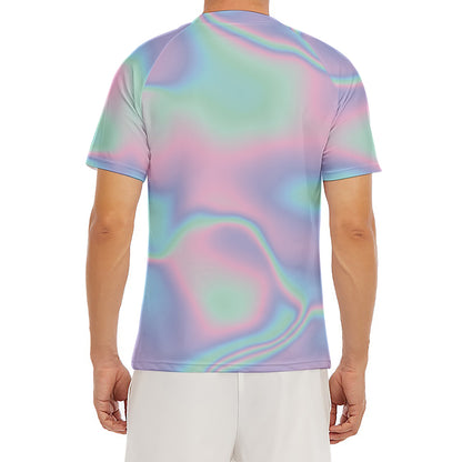 Holographic Waves Print Men's Short Sleeve Rash Guard