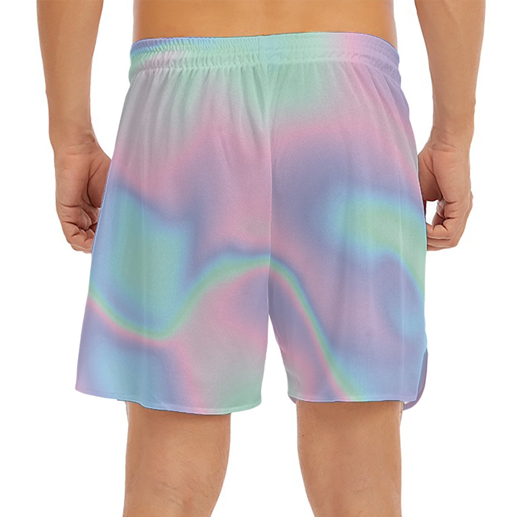 Holographic Waves Print Men's Split Running Shorts