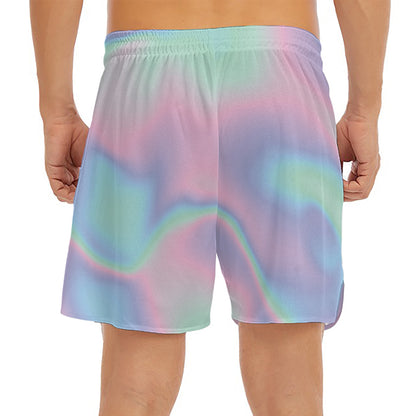 Holographic Waves Print Men's Split Running Shorts