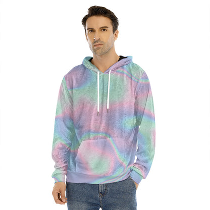 Holographic Waves Print Men's Velvet Pullover Hoodie