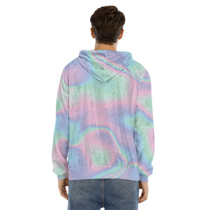 Holographic Waves Print Men's Velvet Pullover Hoodie