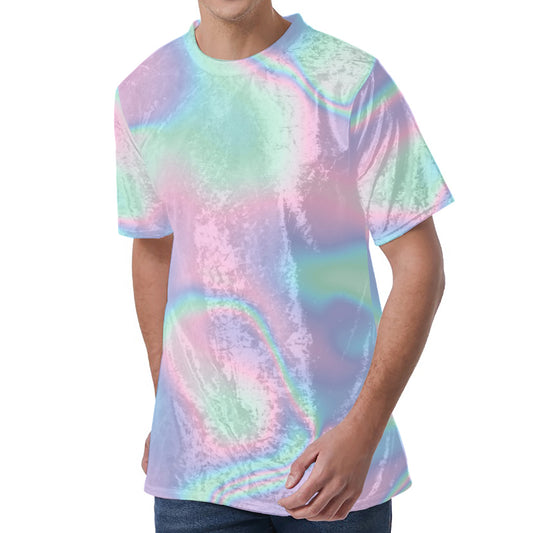 Holographic Waves Print Men's Velvet T-Shirt