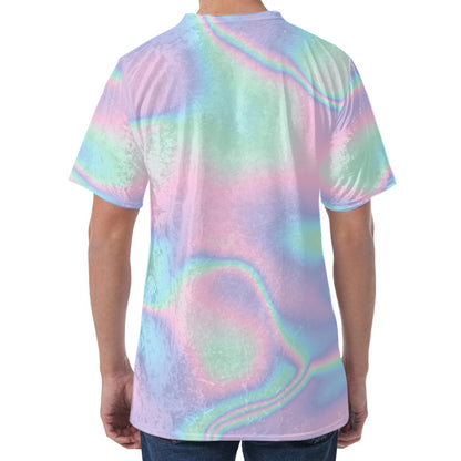 Holographic Waves Print Men's Velvet T-Shirt