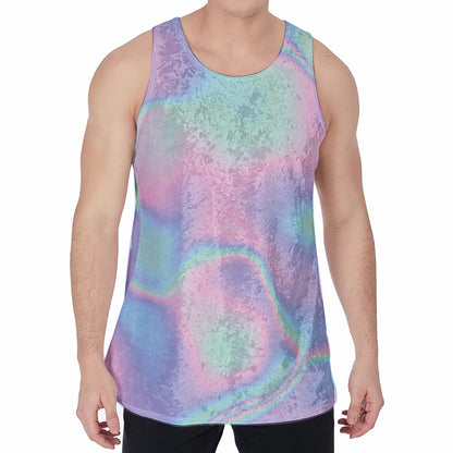 Holographic Waves Print Men's Velvet Tank Top