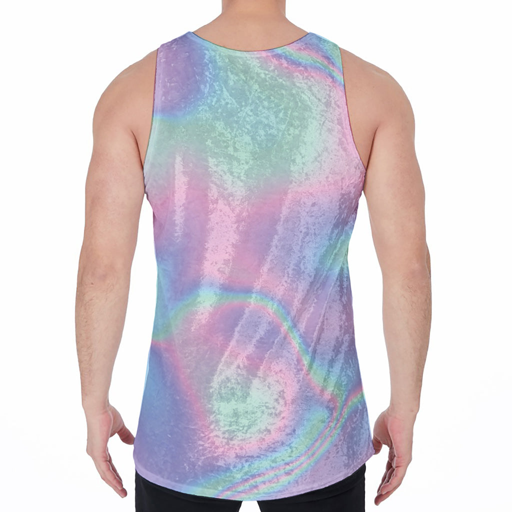 Holographic Waves Print Men's Velvet Tank Top
