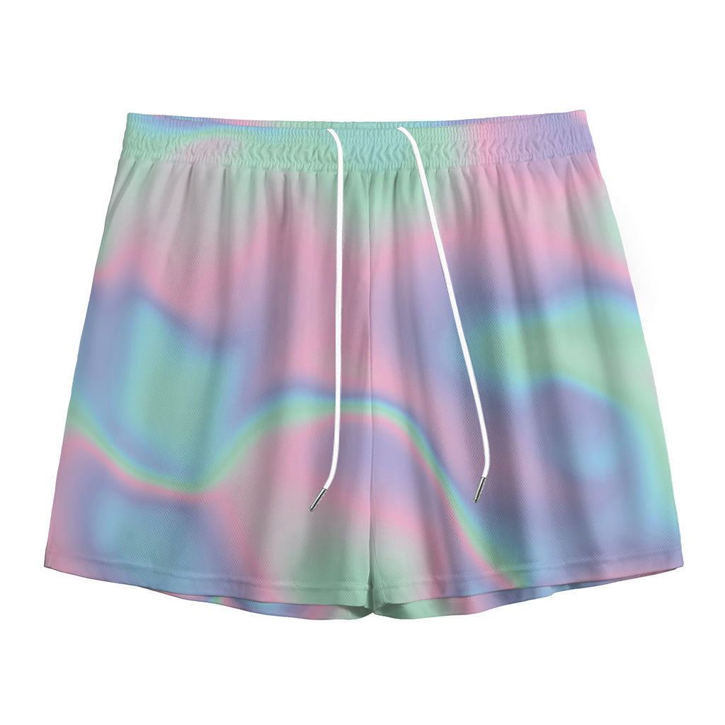 Holographic Waves Print Mesh Shorts