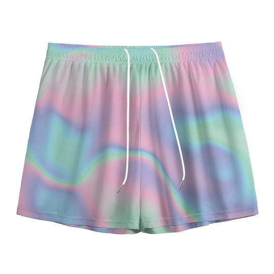Holographic Waves Print Mesh Shorts
