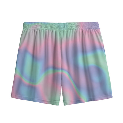 Holographic Waves Print Mesh Shorts