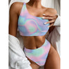 Holographic Waves Print One Shoulder Bikini Top